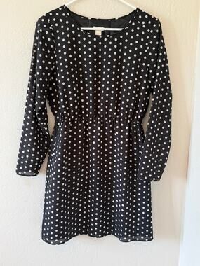 Women's J Crew Long Sleeve Polka Dot Black and White Print Dress Sz 2
